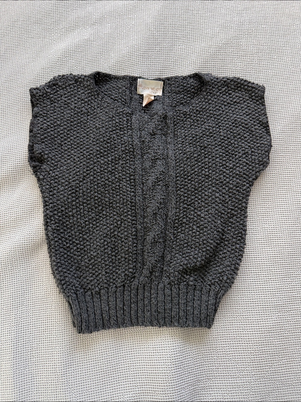 Charcoal Cable-Knit Short-Sleeve Sweater